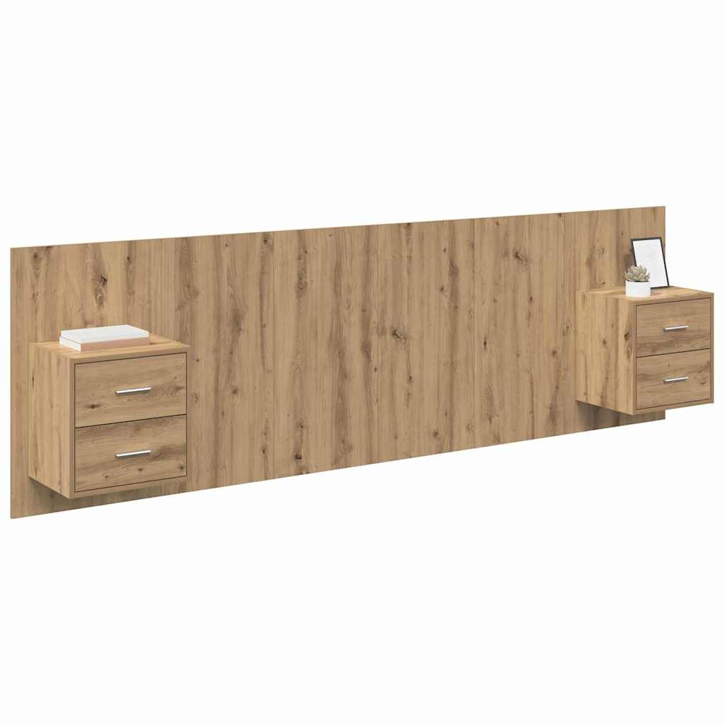 vidaXL Κεφαλή κρεβατιού με κομοδίνο με συρτάρι 3 pcs Artisan Oak