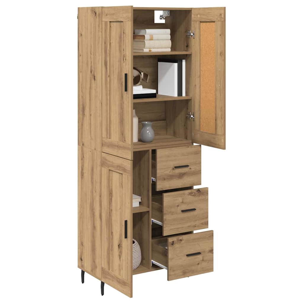 vidaXL Highboard με συρτάρι 2 pcs Artisan Oak Σύνθετο Ξύλο και Γυαλί