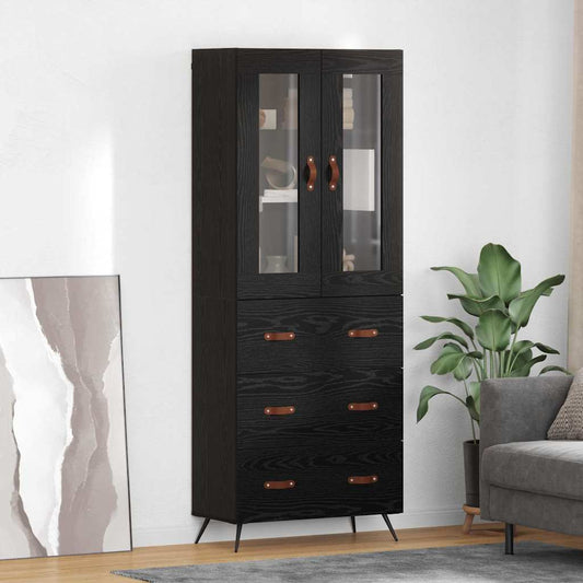 vidaXL Υψηλός Ντουλάπι με Ράφι 2 pcs Μαύρη Οξυά Επεξεργασμένο ξύλο