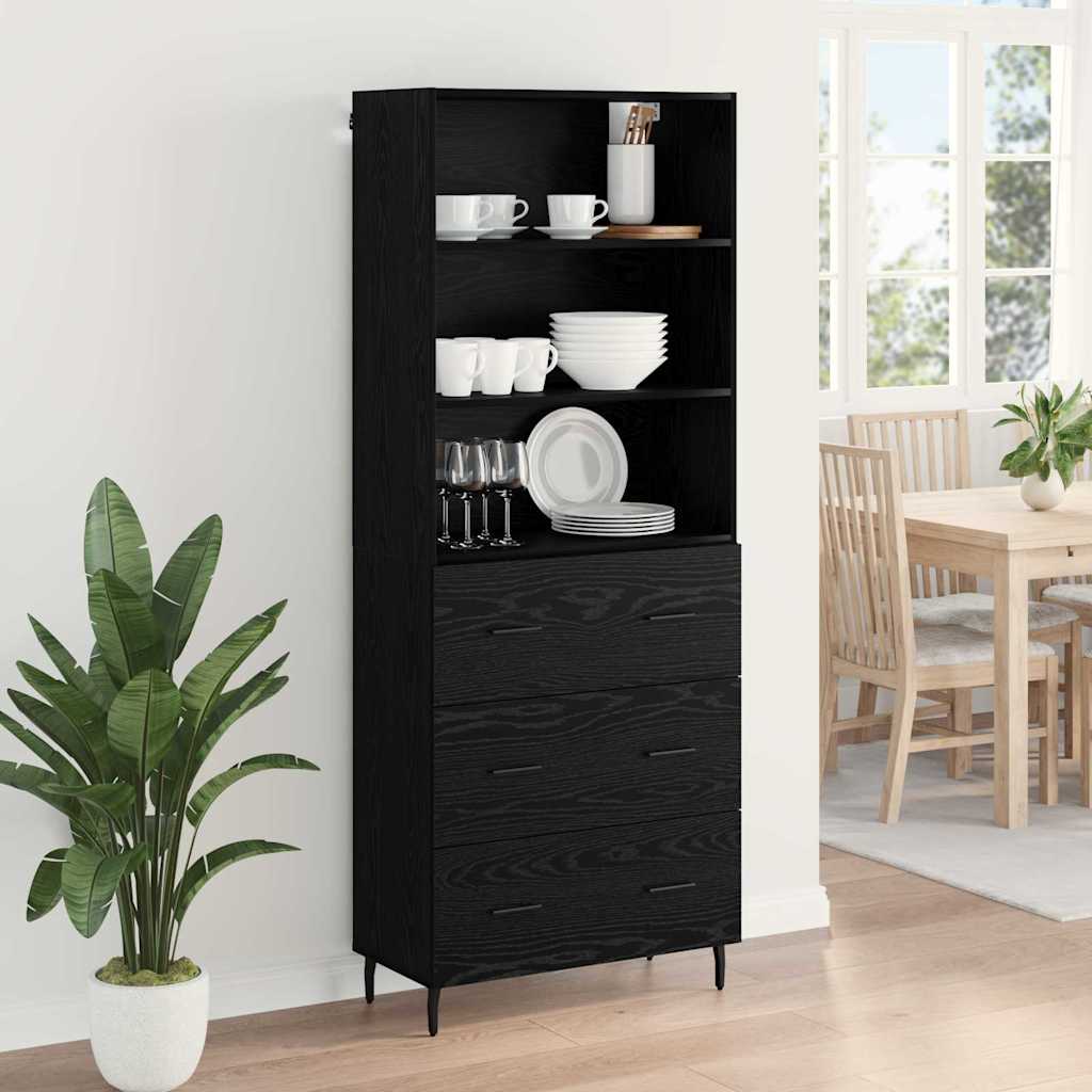 vidaXL Highboard Μαύρη Οξυά 69,5 x 34 x 180 εκ. Σύνθετο Ξύλο και Γυαλί