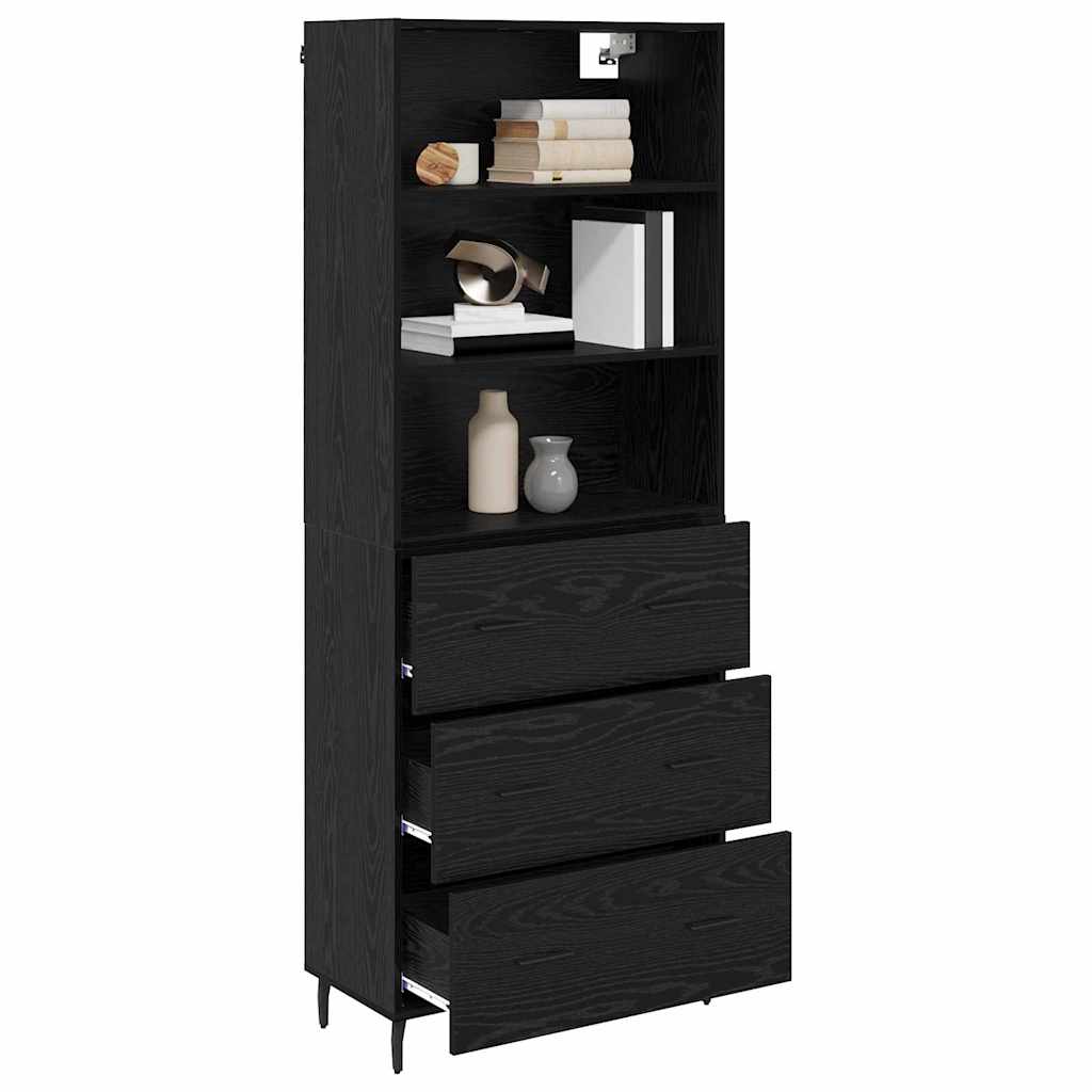 vidaXL Highboard Μαύρη Οξυά 69,5 x 34 x 180 εκ. Σύνθετο Ξύλο και Γυαλί