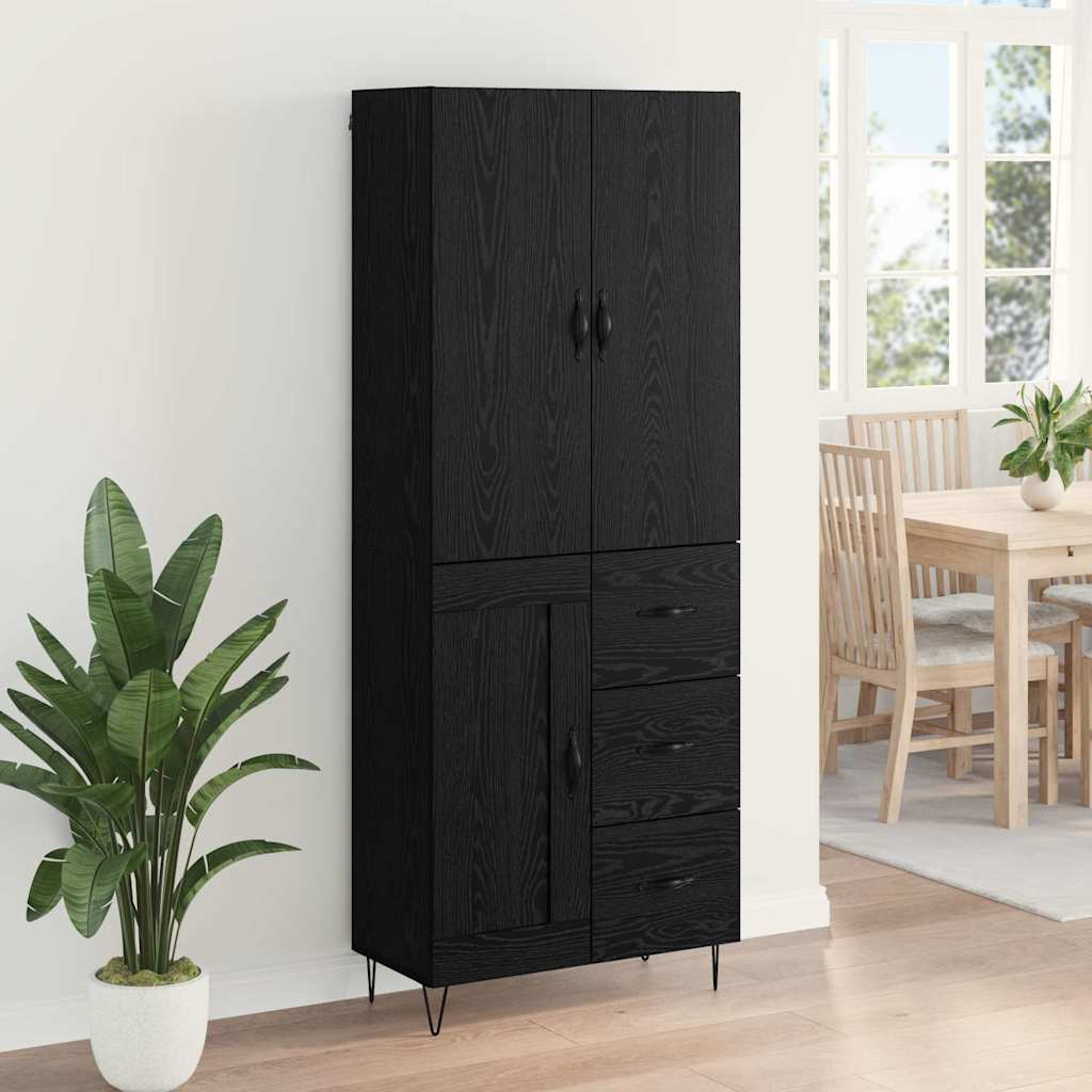 vidaXL Highboard με συρτάρι 2 pcs Μαύρη Οξυά Μηχανική ξυλεία και γυαλί