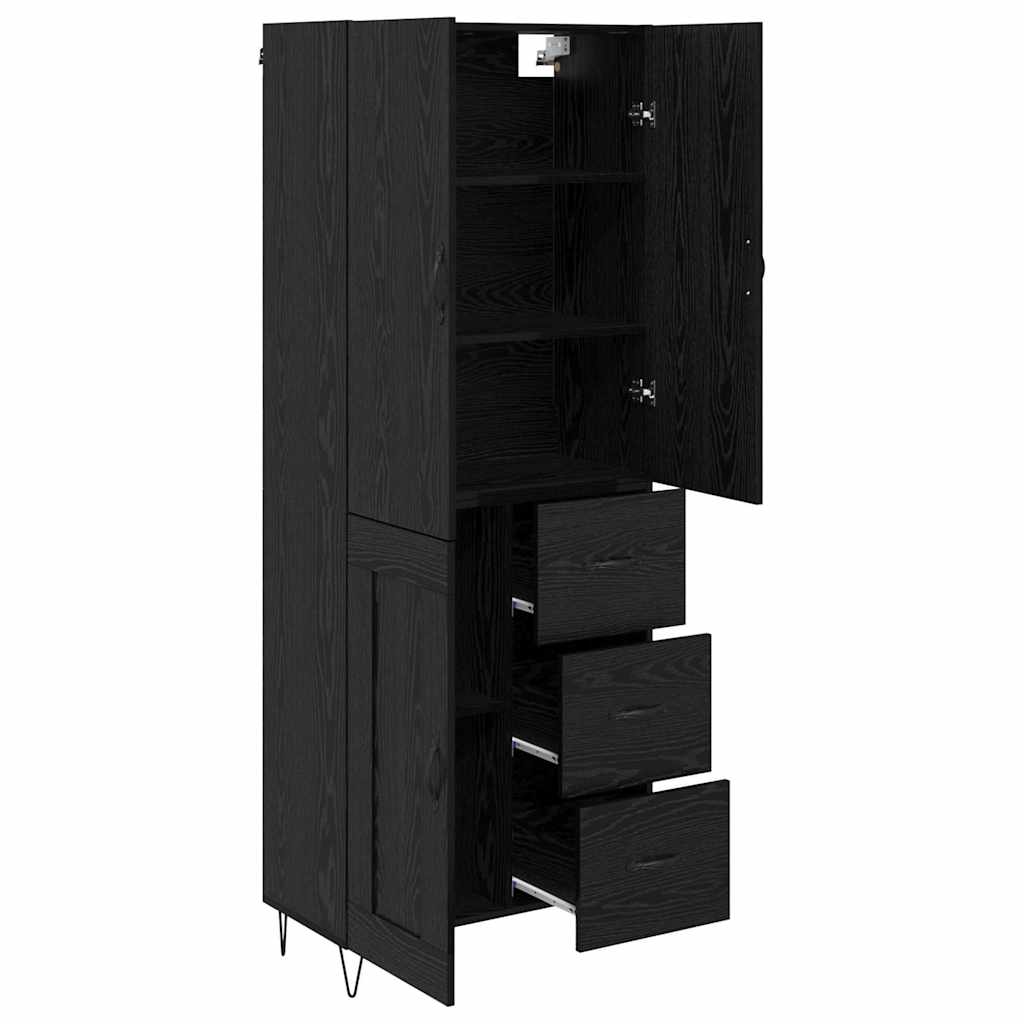 vidaXL Highboard με συρτάρι 2 pcs Μαύρη Οξυά Μηχανική ξυλεία και γυαλί