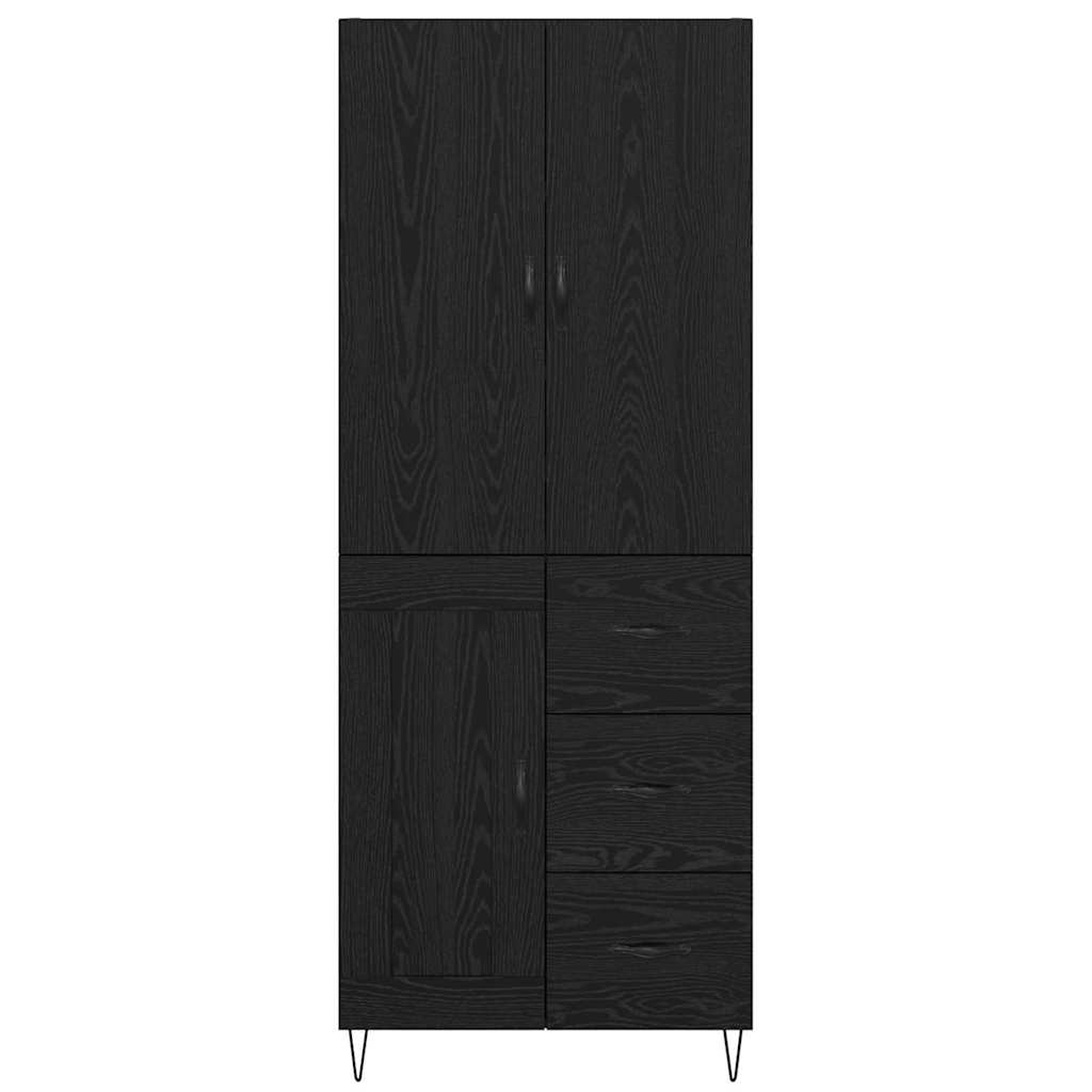 vidaXL Highboard με συρτάρι 2 pcs Μαύρη Οξυά Μηχανική ξυλεία και γυαλί