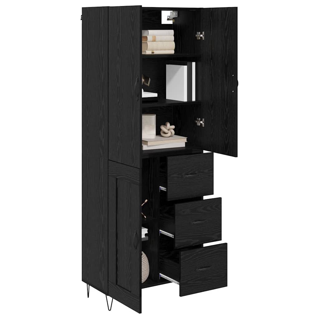 vidaXL Highboard με συρτάρι 2 pcs Μαύρη Οξυά Μηχανική ξυλεία και γυαλί
