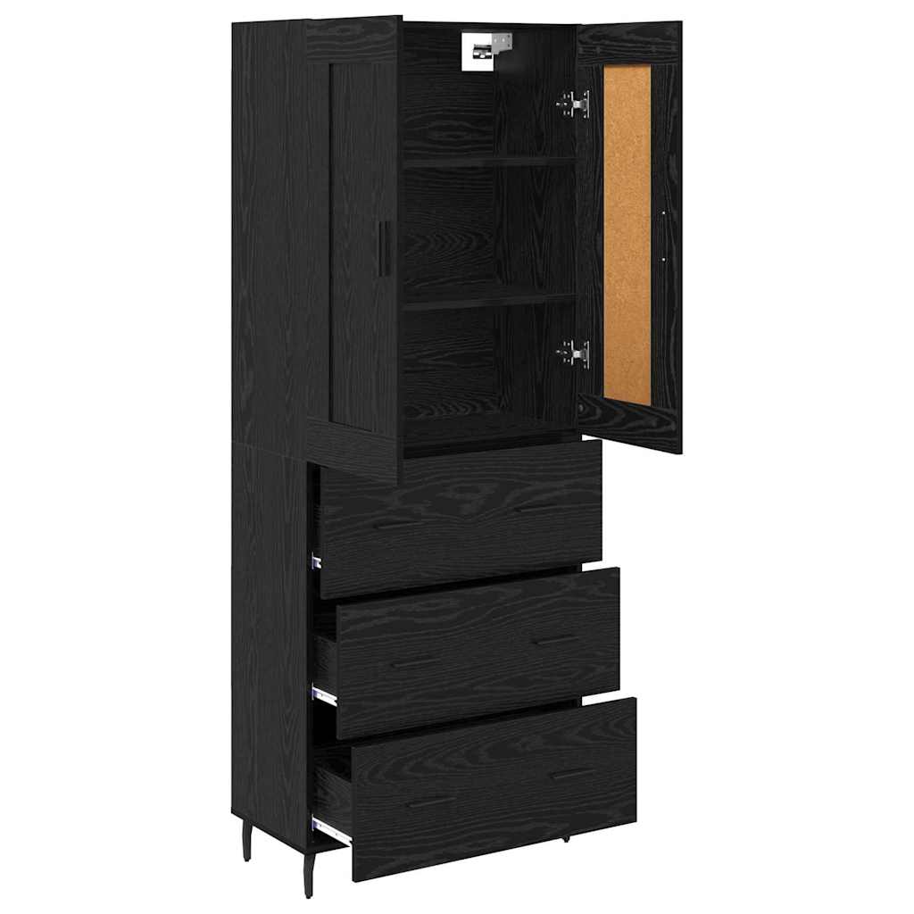 vidaXL Highboard με συρτάρι 2 pcs Μαύρη Οξυά Σύνθετο Ξύλο και Γυαλί