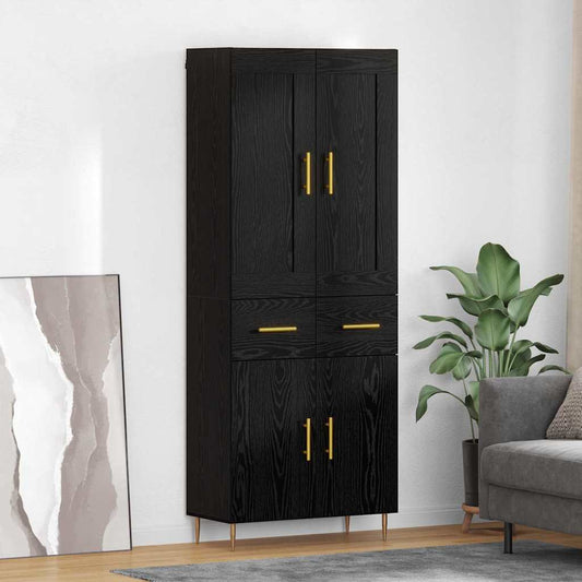 Highboard Μαύρη Οξυά 69,5 x 34 x 180 εκ. Επεξεργασμένο ξύλο