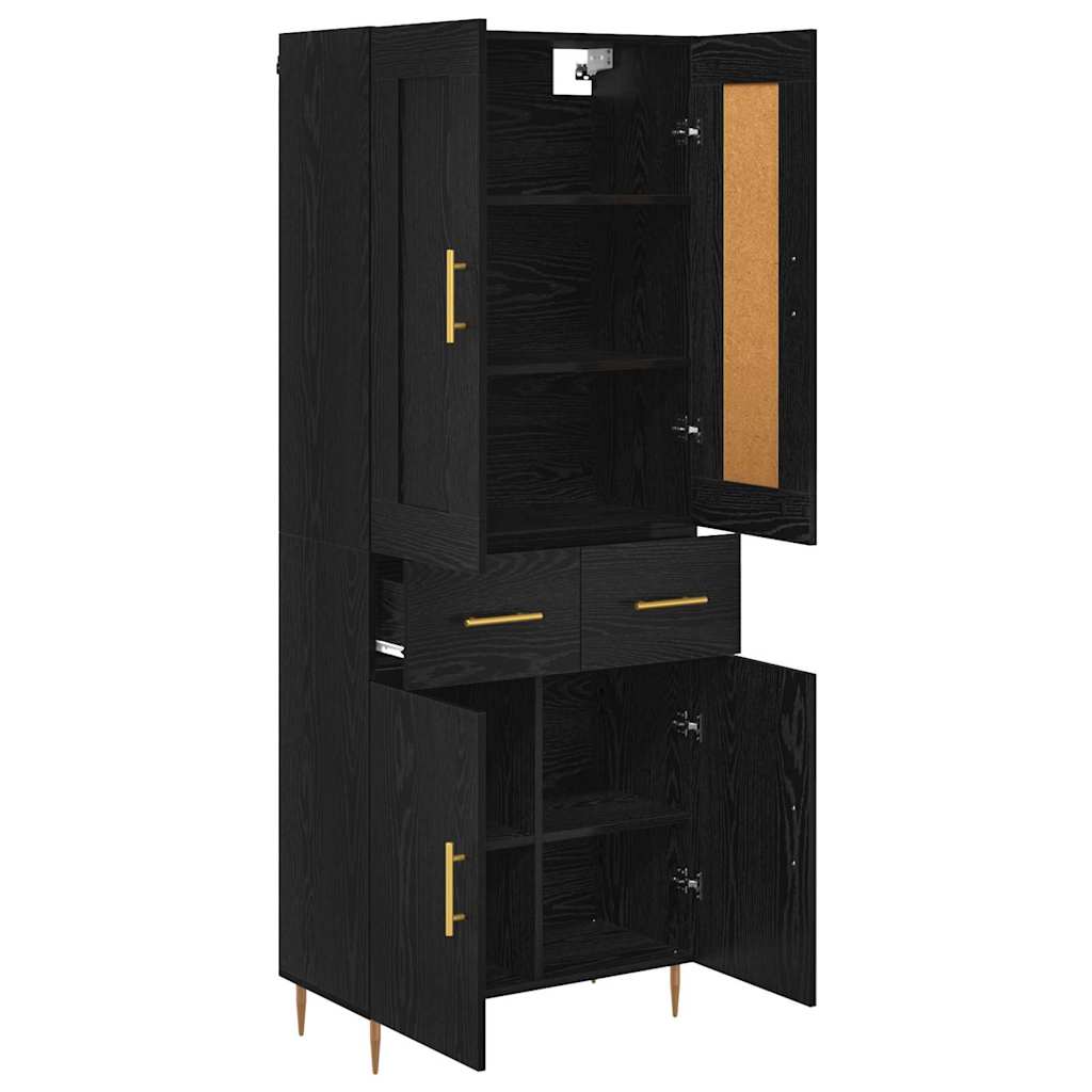 Highboard Μαύρη Οξυά 69,5 x 34 x 180 εκ. Επεξεργασμένο ξύλο