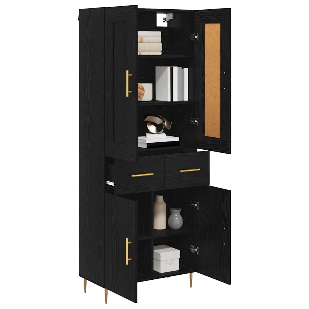 Highboard Μαύρη Οξυά 69,5 x 34 x 180 εκ. Επεξεργασμένο ξύλο