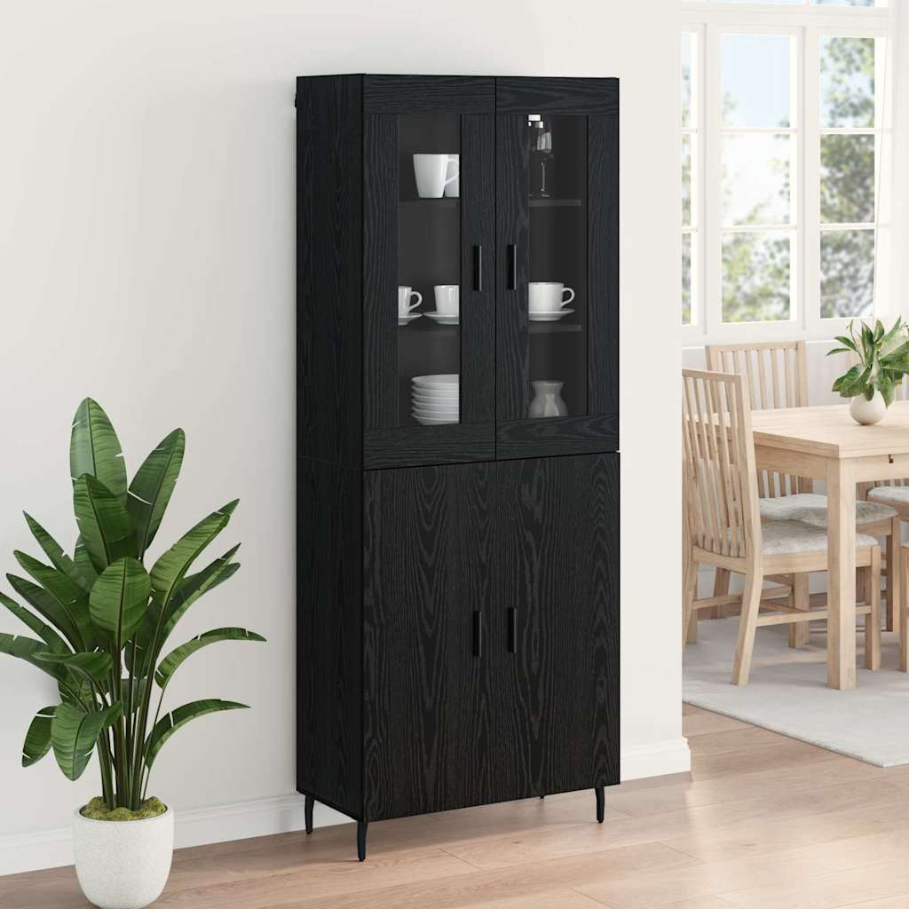 vidaXL Highboard 2 pcs Μαύρη Οξυά Σύνθετο Ξύλο και Γυαλί
