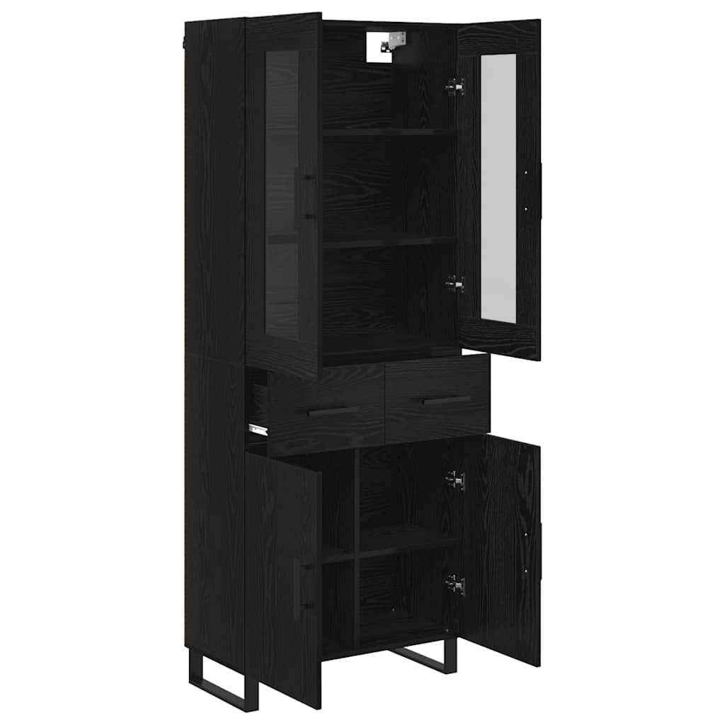 vidaXL Highboard με συρτάρι 2 pcs Μαύρη Οξυά Σύνθετο Ξύλο και Γυαλί