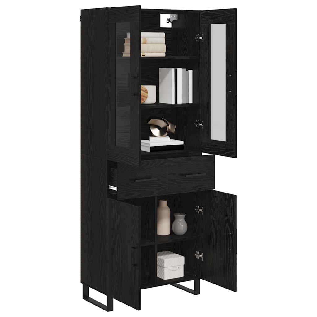 vidaXL Highboard με συρτάρι 2 pcs Μαύρη Οξυά Σύνθετο Ξύλο και Γυαλί