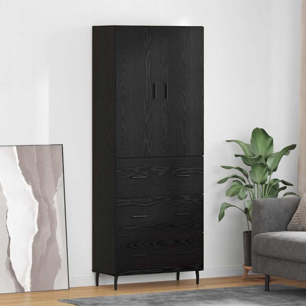 vidaXL Highboard με συρτάρι 2 pcs Μαύρη δρυς Σύνθετο Ξύλο και Γυαλί