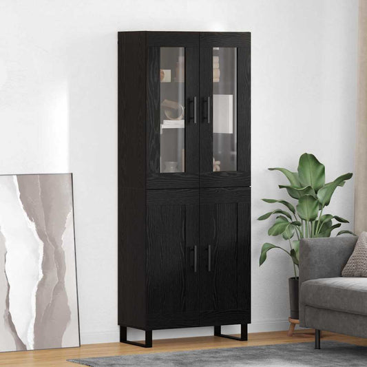vidaXL Highboard 2 pcs Μαύρη Οξυά Σύνθετο Ξύλο και Γυαλί