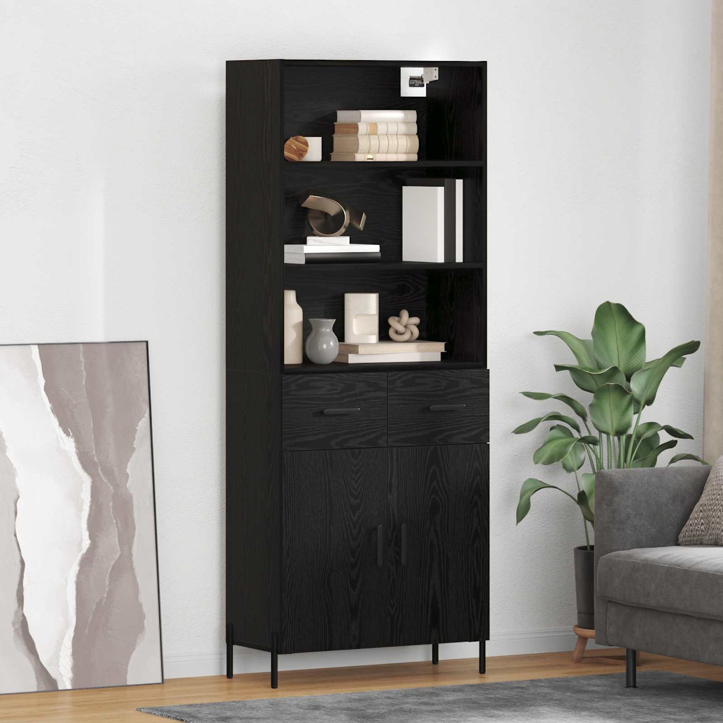vidaXL Highboard Μαύρη δρυς 69,5 x 34 x 180 εκ. Επεξεργασμένο ξύλο