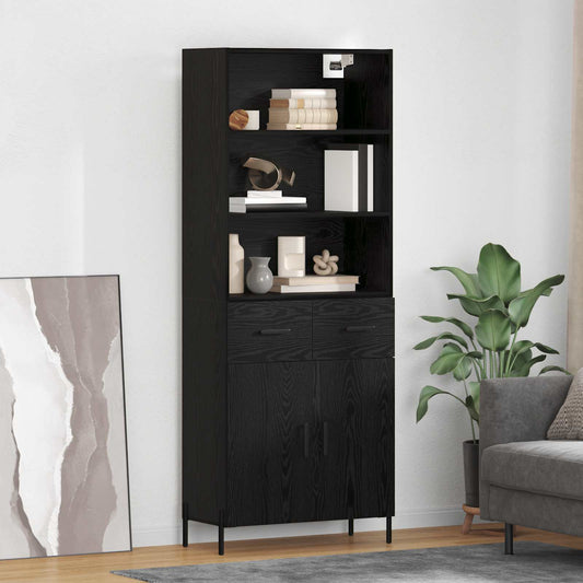 vidaXL Highboard Μαύρη δρυς 69,5 x 34 x 180 εκ. Επεξεργασμένο ξύλο