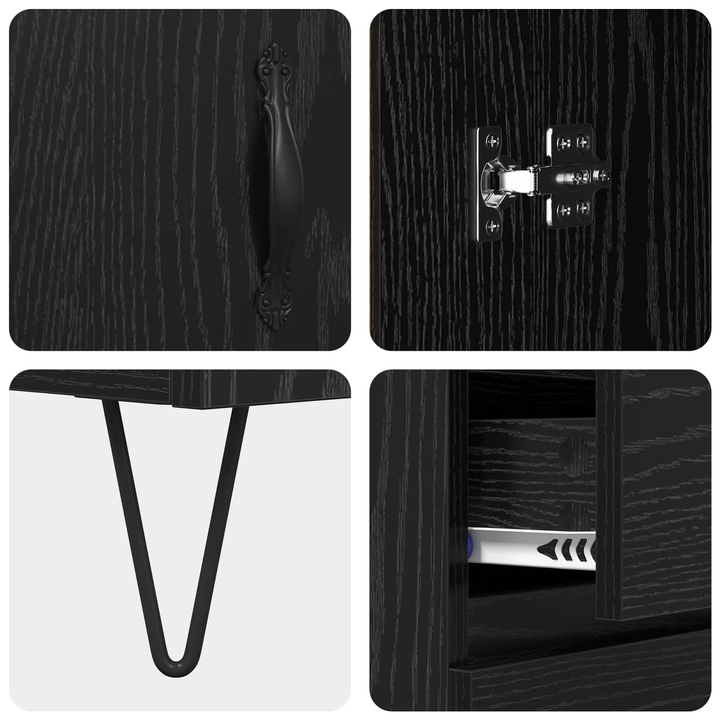 vidaXL Highboard με συρτάρι 2 pcs Μαύρη Οξυά Επεξεργασμένο ξύλο