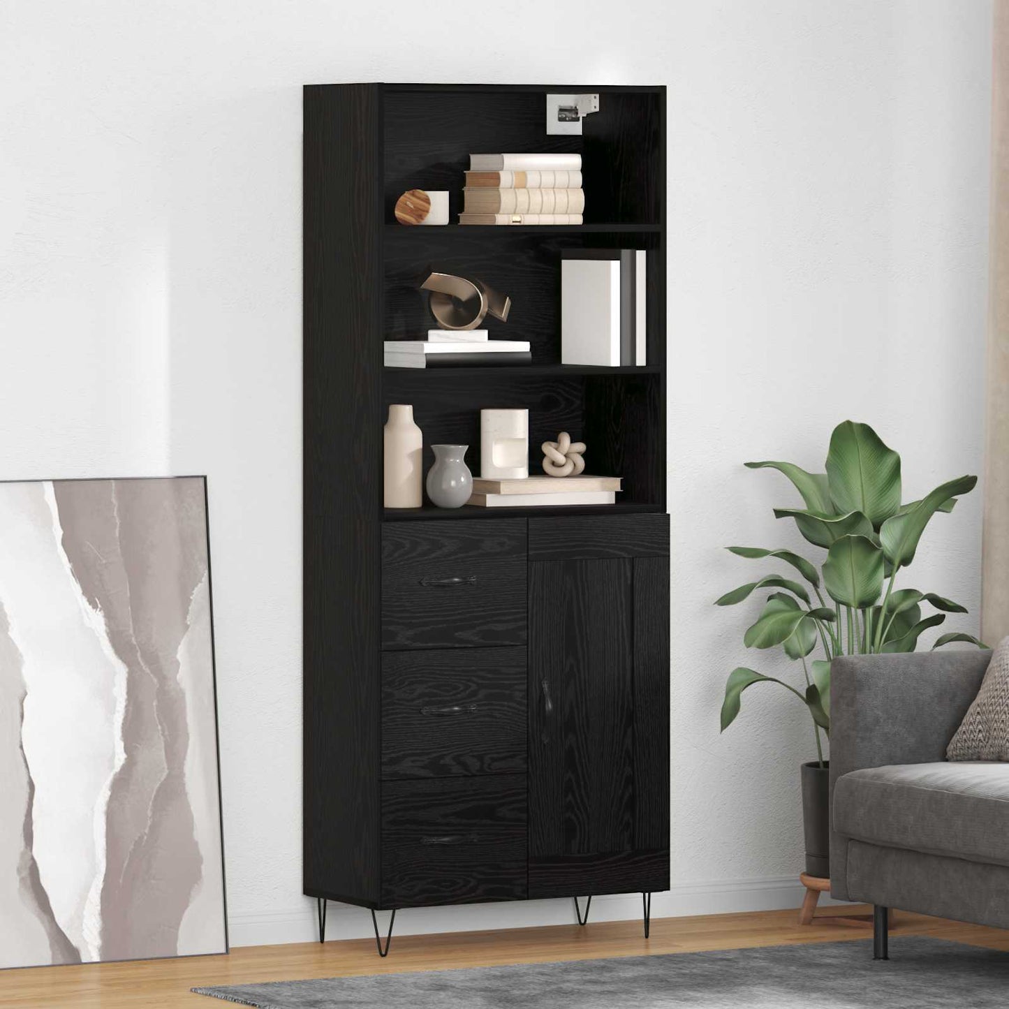 vidaXL Highboard με συρτάρι 2 pcs Μαύρη Οξυά Επεξεργασμένο ξύλο