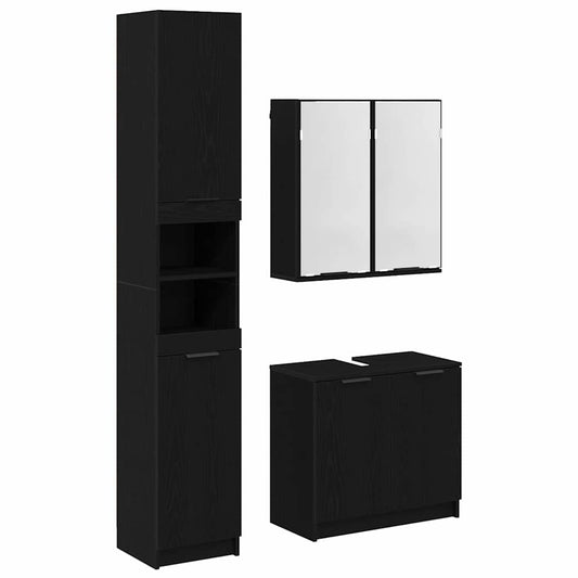vidaXL Σετ Ντουλαπιών Μπάνιου 3 pcs Μαύρη Οξυά Επεξεργασμένο ξύλο