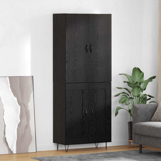 vidaXL Highboard 2 pcs Μαύρη Οξυά Μηχανική ξυλεία και γυαλί