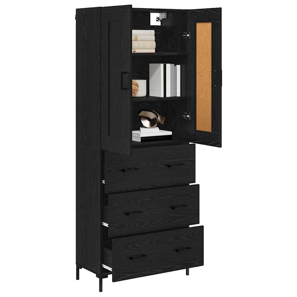 vidaXL Highboard με συρτάρι 2 pcs Μαύρη Οξυά Επεξεργασμένο ξύλο