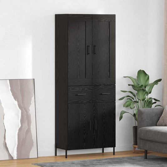vidaXL Highboard με συρτάρι 2 pcs Μαύρη Οξυά Επεξεργασμένο ξύλο