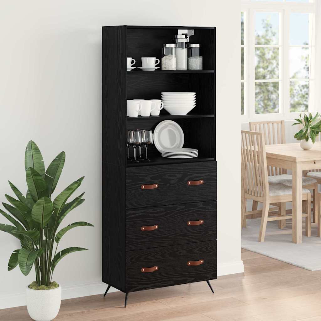 vidaXL Highboard Μαύρη δρυς 69,5 x 34 x 180 εκ. Επεξεργασμένο ξύλο