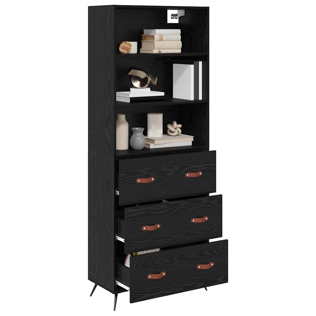 vidaXL Highboard Μαύρη δρυς 69,5 x 34 x 180 εκ. Επεξεργασμένο ξύλο