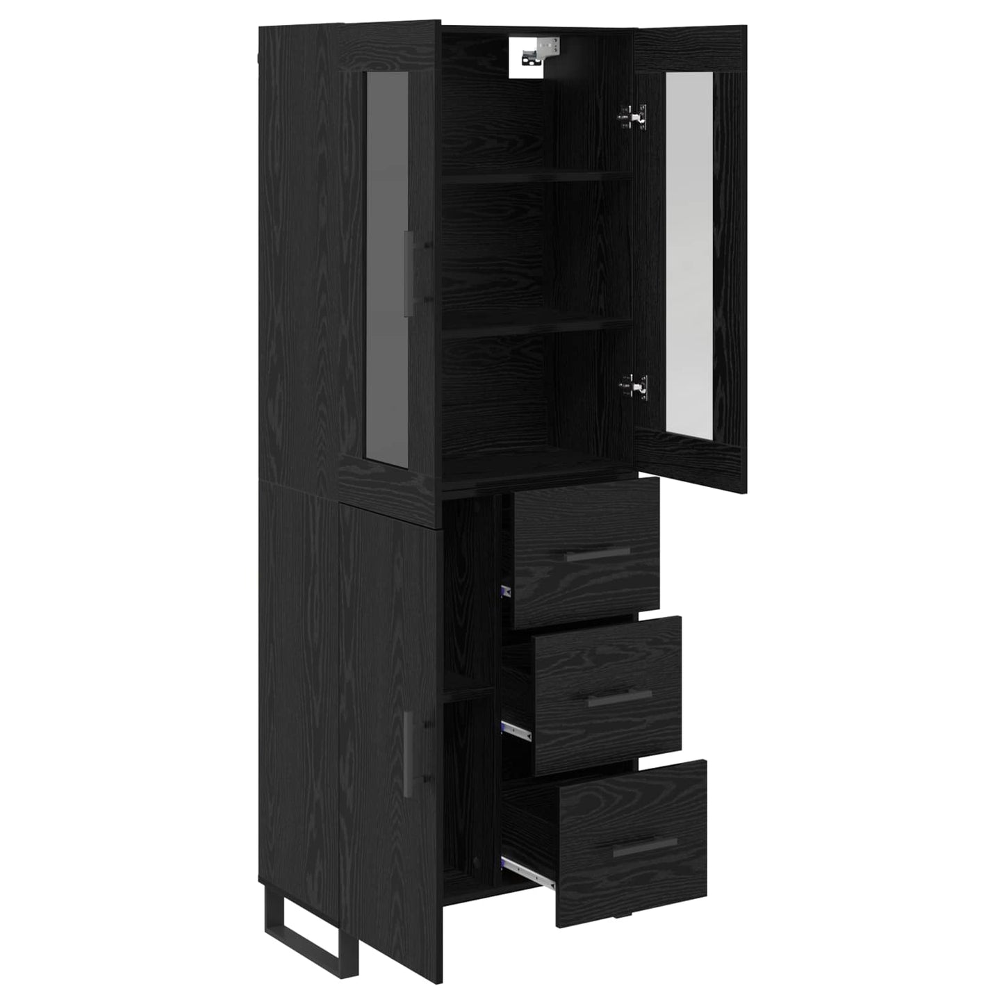 vidaXL Highboard με συρτάρι 2 pcs Μαύρη Οξυά Σύνθετο Ξύλο και Γυαλί