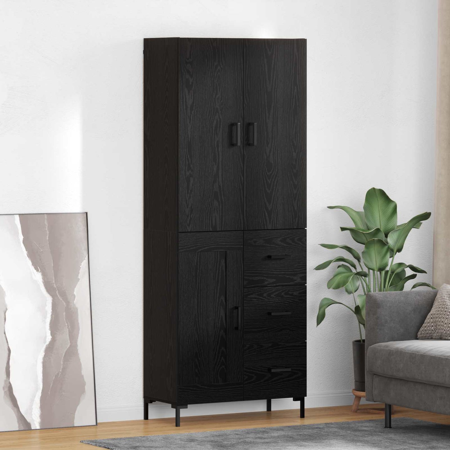 vidaXL Highboard Μαύρη Οξυά 69,5 x 34 x 180 εκ. Επεξεργασμένο ξύλο