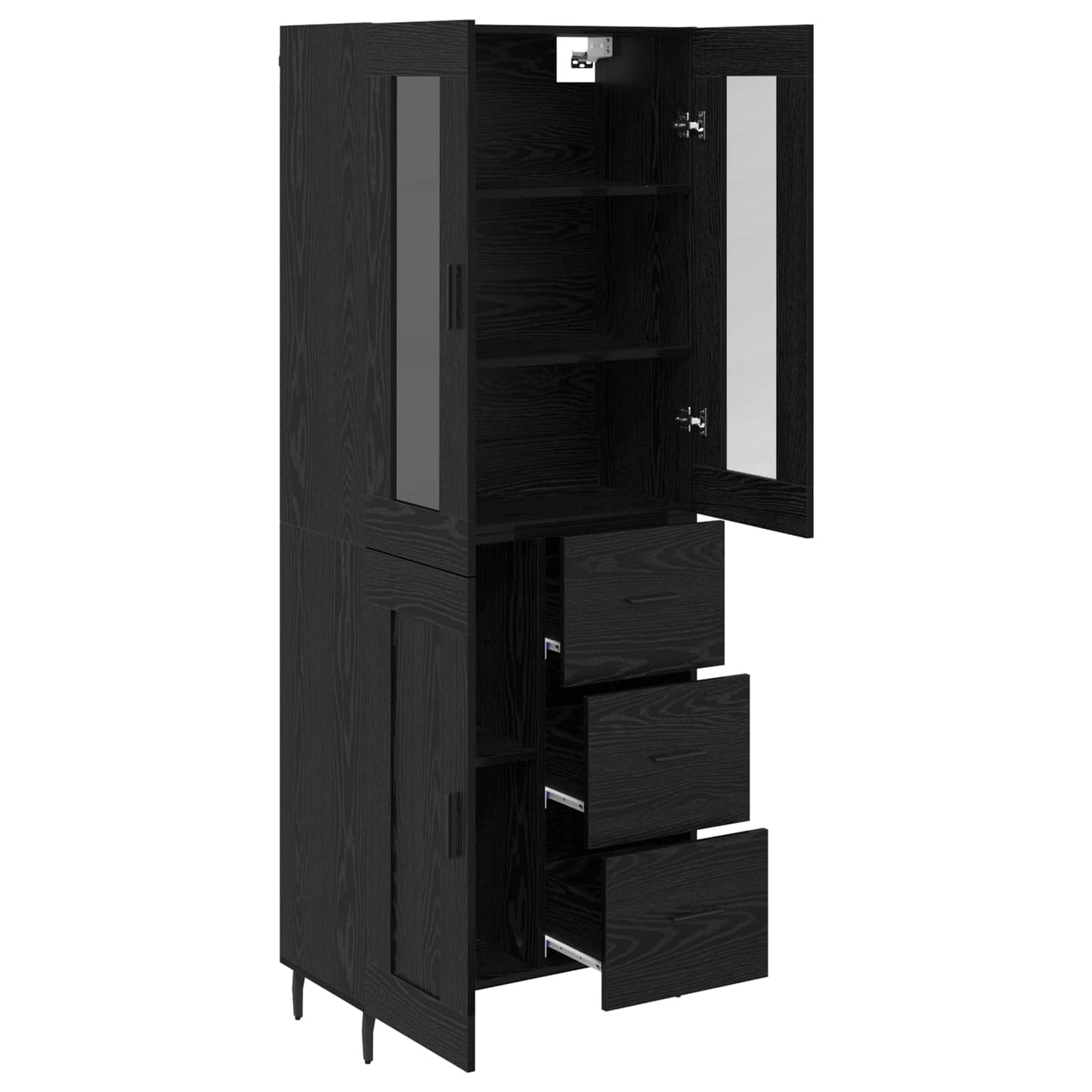 vidaXL Highboard με συρτάρι 2 pcs Μαύρη Οξυά Σύνθετο Ξύλο και Γυαλί