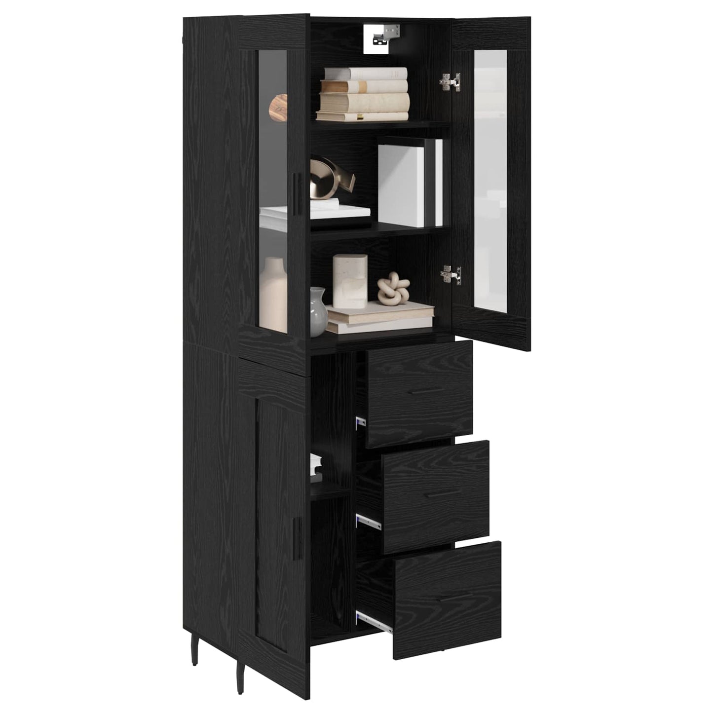 vidaXL Highboard με συρτάρι 2 pcs Μαύρη Οξυά Σύνθετο Ξύλο και Γυαλί