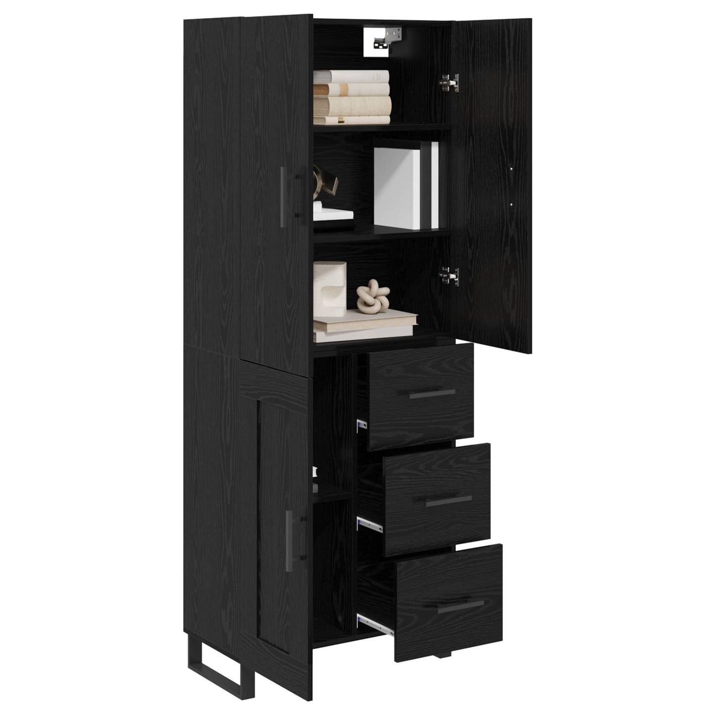 vidaXL Highboard με συρτάρι 2 pcs Μαύρη Οξυά Σύνθετο Ξύλο και Γυαλί