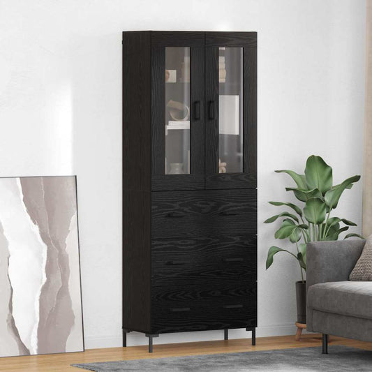vidaXL Highboard με συρτάρι 2 pcs Μαύρη Οξυά Επεξεργασμένο ξύλο