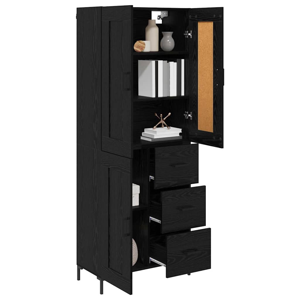 vidaXL Highboard με συρτάρι 2 pcs Μαύρη Οξυά Επεξεργασμένο ξύλο