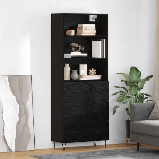 vidaXL Highboard με συρτάρι 2 pcs Μαύρη Οξυά Επεξεργασμένο ξύλο