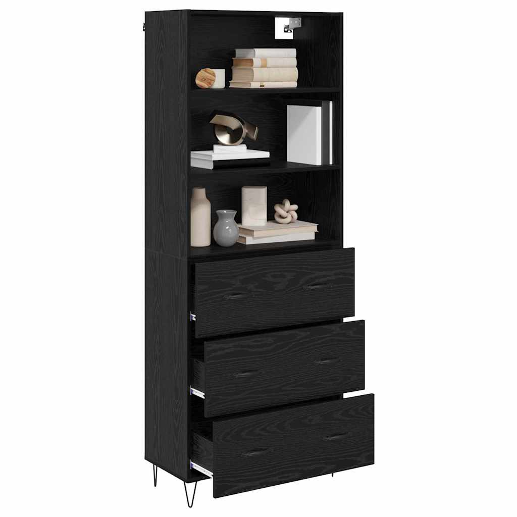 vidaXL Highboard με συρτάρι 2 pcs Μαύρη Οξυά Επεξεργασμένο ξύλο