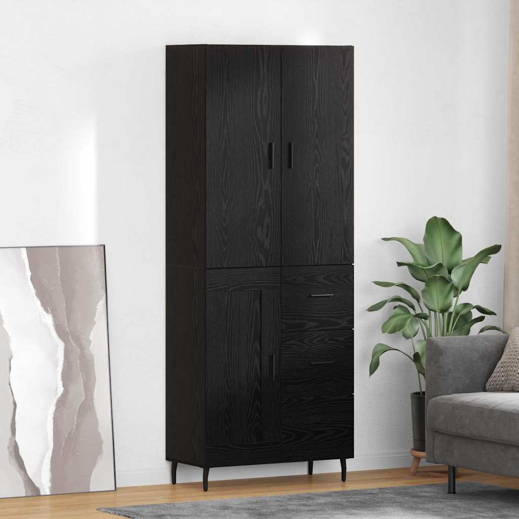 vidaXL Highboard με συρτάρι 2 pcs Μαύρη δρυς Σύνθετο Ξύλο και Γυαλί