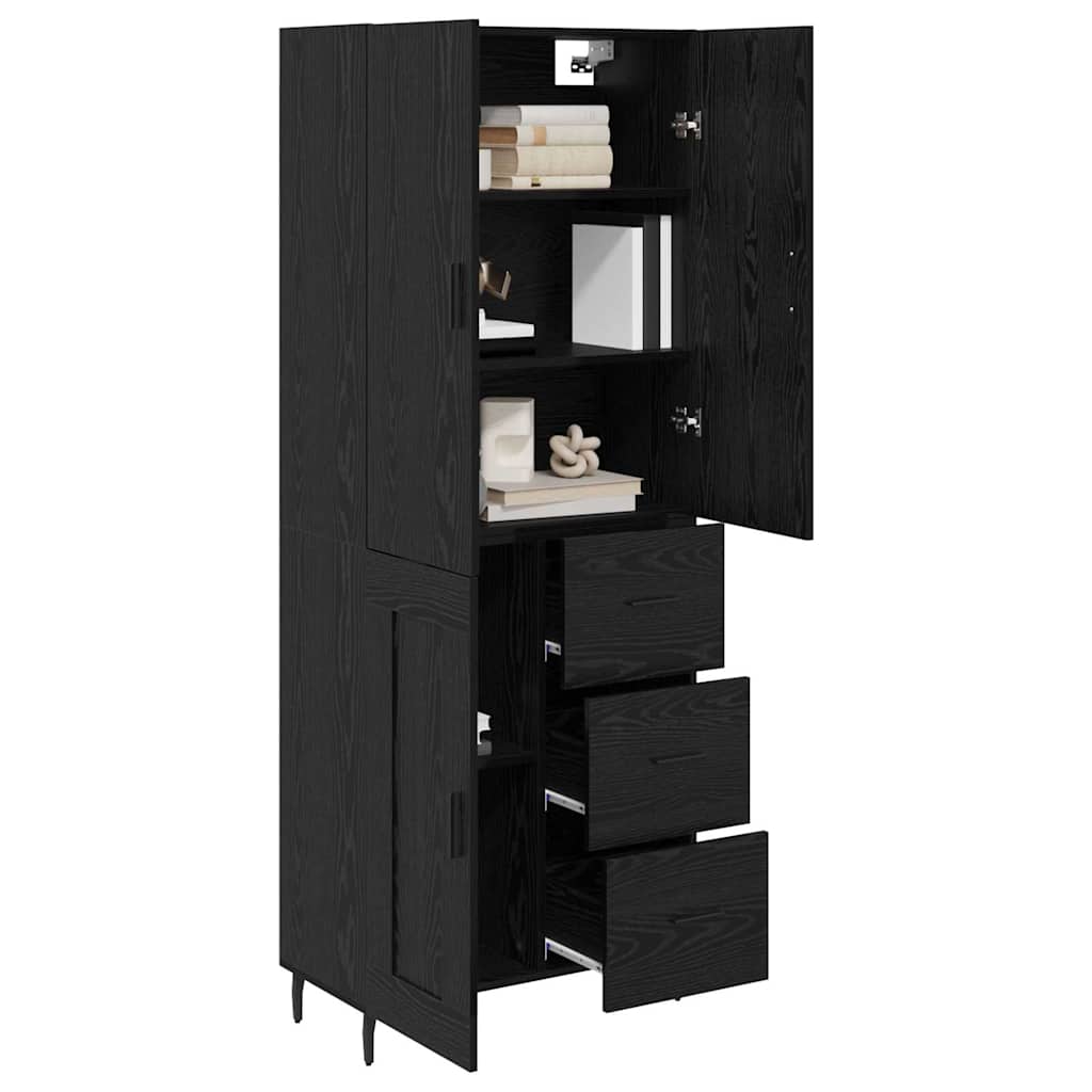 vidaXL Highboard με συρτάρι 2 pcs Μαύρη δρυς Σύνθετο Ξύλο και Γυαλί
