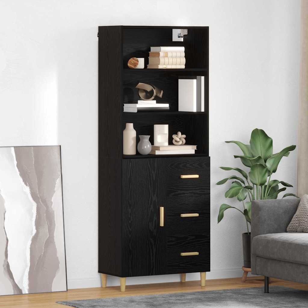 vidaXL Highboard Μαύρη Οξυά 69,5 x 34 x 180 εκ. Επεξεργασμένο ξύλο