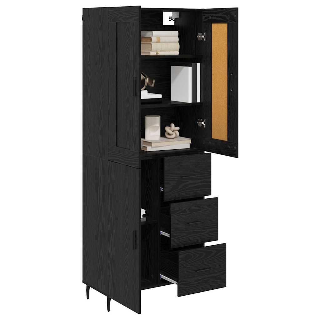vidaXL Highboard με συρτάρι 2 pcs Μαύρη Οξυά Σύνθετο Ξύλο και Γυαλί