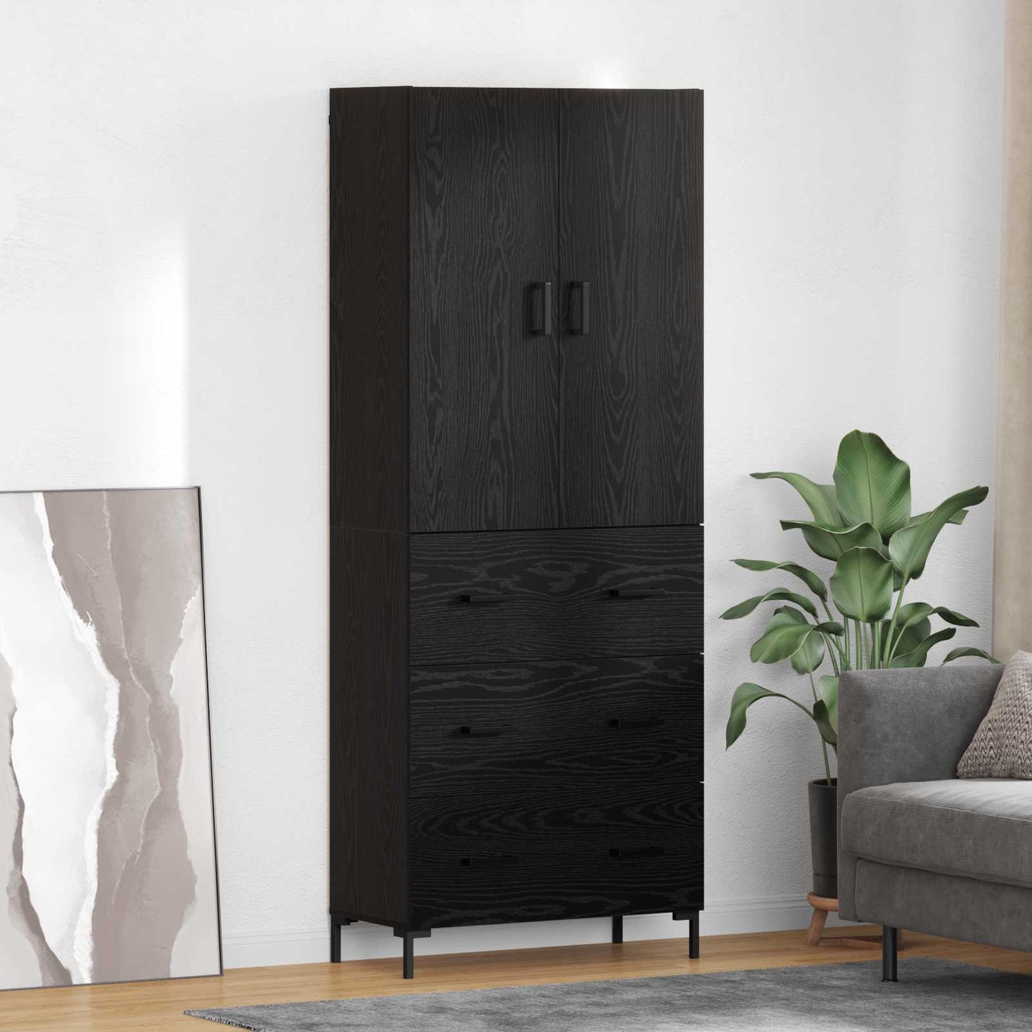 vidaXL Highboard Μαύρη Οξυά 69,5 x 34 x 180 εκ. Επεξεργασμένο ξύλο