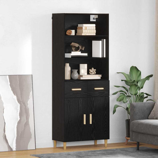 vidaXL Highboard Μαύρη Οξυά 69,5 x 34 x 180 εκ. Επεξεργασμένο ξύλο