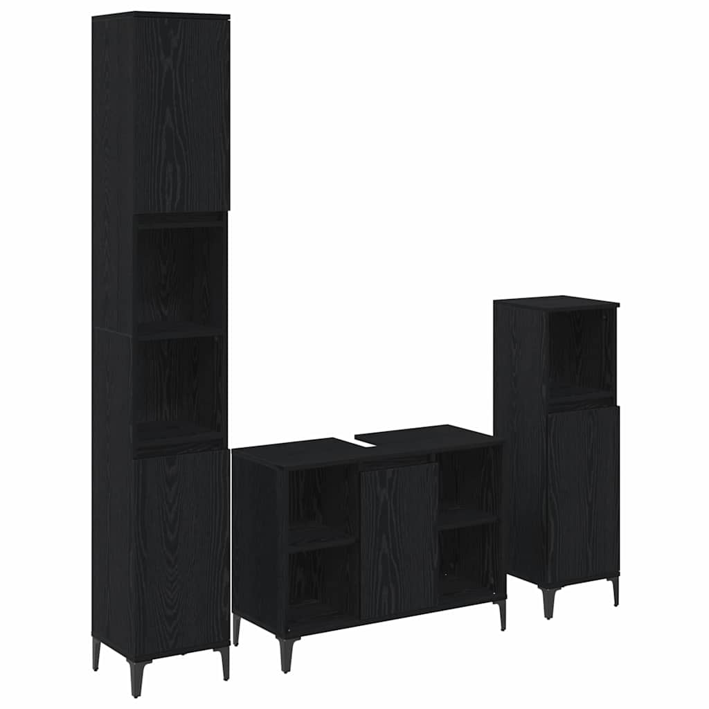 vidaXL Σετ Επίπλων Μπάνιου με ράφι 3 pcs Μαύρη δρυς Επεξεργασμένο ξύλο