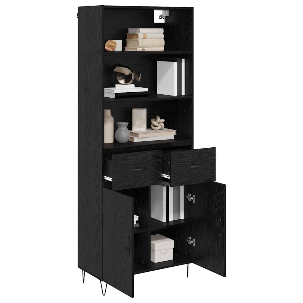 vidaXL Highboard με συρτάρι 2 pcs Μαύρη Οξυά Επεξεργασμένο ξύλο