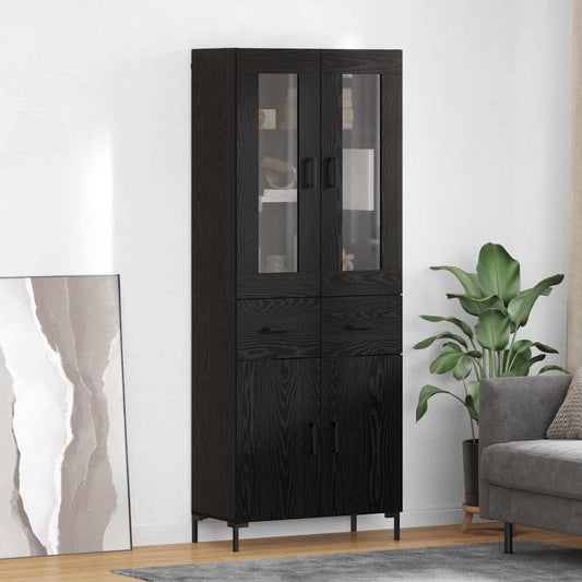vidaXL Highboard με συρτάρι 2 pcs Μαύρη Οξυά Επεξεργασμένο ξύλο