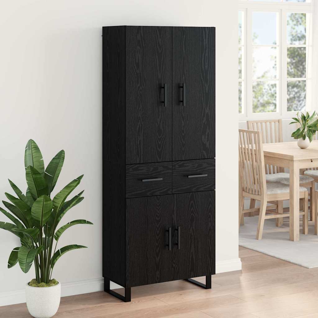 vidaXL Highboard με συρτάρι 2 pcs Μαύρη Οξυά Σύνθετο Ξύλο και Γυαλί