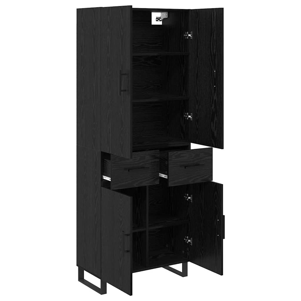 vidaXL Highboard με συρτάρι 2 pcs Μαύρη Οξυά Σύνθετο Ξύλο και Γυαλί