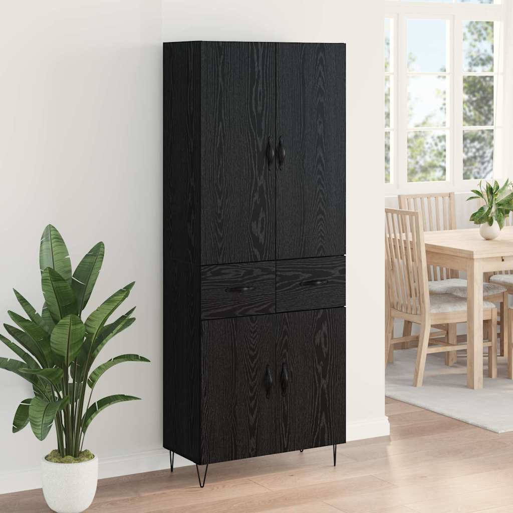 vidaXL Highboard με συρτάρι 2 pcs Μαύρη Οξυά Μηχανική ξυλεία και γυαλί