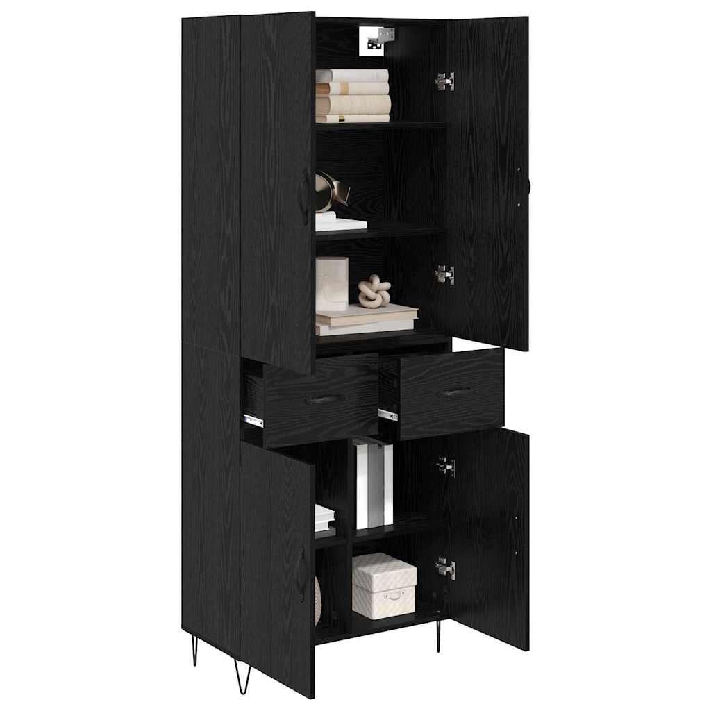 vidaXL Highboard με συρτάρι 2 pcs Μαύρη Οξυά Μηχανική ξυλεία και γυαλί